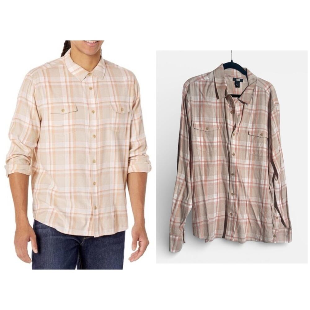 PAIGE Everett Plaid Flannel Button-Up Shirt Size‎ XL